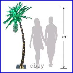 7 Ft. Pre-Lit LED Palm Artificial Christmas Tree with Green Leaves and 96 LED Li