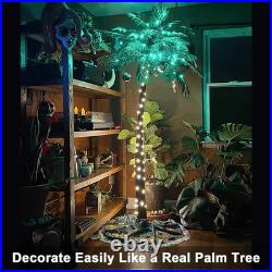 7 Ft. Pre-Lit LED Palm Artificial Christmas Tree with Green Leaves and 96 LED Li