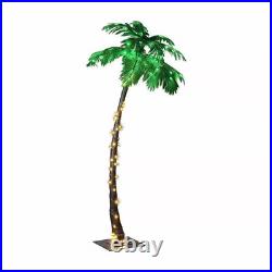 7 Ft. Pre-Lit LED Palm Artificial Christmas Tree with Green Leaves and 96 LED Li