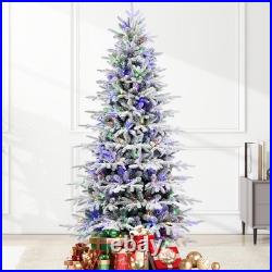 7 Ft Prelit Flocked Christmas Tree Artificial Fraser Fir &400 Multicolor Light