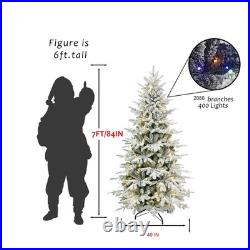 7 Ft Prelit Flocked Christmas Tree Artificial Fraser Fir &400 Multicolor Light