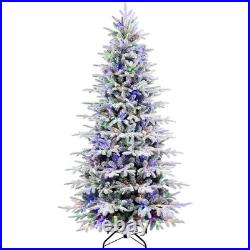 7 Ft Prelit Flocked Christmas Tree Artificial Fraser Fir &400 Multicolor Light