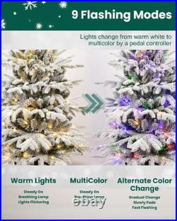 7 Ft Prelit Flocked Christmas Tree Artificial Fraser Fir &400 Multicolor Light