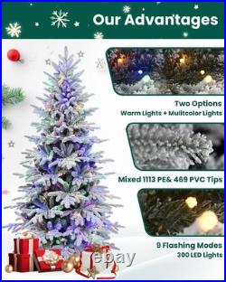 7 Ft Prelit Flocked Christmas Tree Artificial Fraser Fir &400 Multicolor Light
