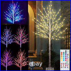 7 Ft RGB Lighted Birch Tree, 35 Colors Light up Tree with Remote, 150 LED Color