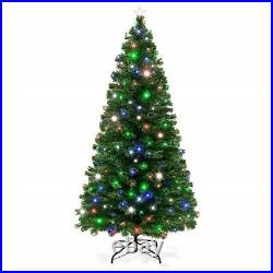 7' PreLit Fiber Optic Artificial Christmas Pine Tree 280 4Color LED Lights Stand