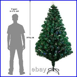 7' Pre-Lit Artificial Christmas Tree Fiber Optic with Multicolor LED Light & Stand