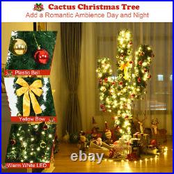 7' Pre-Lit Cactus Artificial Christmas Tree withLED Lights and Ball Ornaments