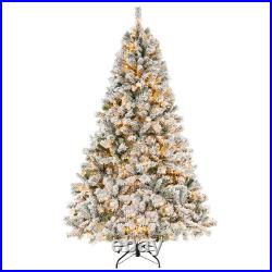 7' Pre-Lit Christmas Tree 3-Minute Quick Shape Flocked Decor with 450 LED Lights