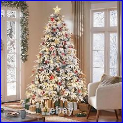 7 Pre-Lit Hinged Snow Flocked Artificial Christmas Tree LED Lights Quick Set-up 7 Pre-Lit Hinged Snow Flocked Artificial Christmas Tree LED Lights Quick Set-up