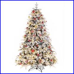 7 Pre-Lit Hinged Snow Flocked Artificial Christmas Tree LED Lights Quick Set-up 7 Pre-Lit Hinged Snow Flocked Artificial Christmas Tree LED Lights Quick Set-up