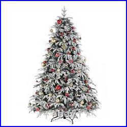 7 Pre-Lit Hinged Snow Flocked Artificial Christmas Tree LED Lights Quick Set-up 7 Pre-Lit Hinged Snow Flocked Artificial Christmas Tree LED Lights Quick Set-up