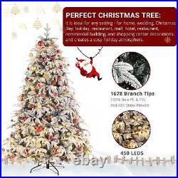 7 Pre-Lit Hinged Snow Flocked Artificial Christmas Tree LED Lights Quick Set-up 7 Pre-Lit Hinged Snow Flocked Artificial Christmas Tree LED Lights Quick Set-up