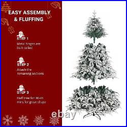 7 Pre-Lit Hinged Snow Flocked Artificial Christmas Tree LED Lights Quick Set-up 7 Pre-Lit Hinged Snow Flocked Artificial Christmas Tree LED Lights Quick Set-up