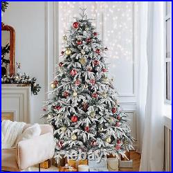 7 Pre-Lit Hinged Snow Flocked Artificial Christmas Tree LED Lights Quick Set-up 7 Pre-Lit Hinged Snow Flocked Artificial Christmas Tree LED Lights Quick Set-up