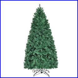 7' Pre-Lit PVC Hinged Artificial Christmas Tree with 300 LED Lights & Stand Green