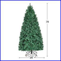 7' Pre-Lit PVC Hinged Artificial Christmas Tree with 300 LED Lights & Stand Green