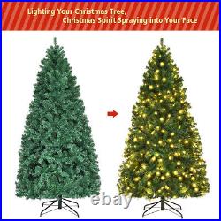 7' Pre-Lit PVC Hinged Artificial Christmas Tree with 300 LED Lights & Stand Green