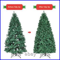 7' Pre-Lit PVC Hinged Artificial Christmas Tree with 300 LED Lights & Stand Green