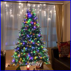 7' Pre-Lit Snowy Christmas Hinged Tree 11 Flash Modes with 450 Multi-Color Lights