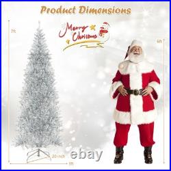7' Pre-lit Artificial Silver Tinsel Xmas Tree with 1030 Branch Tips 400 LED Lights