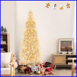 7' Pre-lit Artificial Silver Tinsel Xmas Tree with 1030 Branch Tips 400 LED Lights