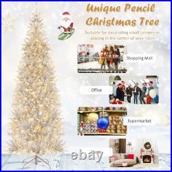 7' Pre-lit Artificial Silver Tinsel Xmas Tree with 1030 Branch Tips 400 LED Lights