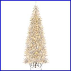 7' Pre-lit Artificial Silver Tinsel Xmas Tree with 1030 Branch Tips 400 LED Lights