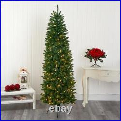 7' Slim Green Mountain Pine Artificial Christmas Tree with 300 LEDs. Retail $182
