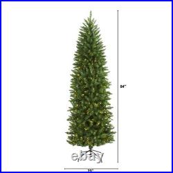 7' Slim Green Mountain Pine Artificial Christmas Tree with 300 LEDs. Retail $182