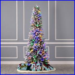 7' Slim Snow Kissed Pine Tree with 250 Multicolor LED Lights (SALE, Free Ship)