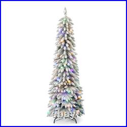 7' Slim Snow Kissed Pine Tree with 250 Multicolor LED Lights (SALE, Free Ship)
