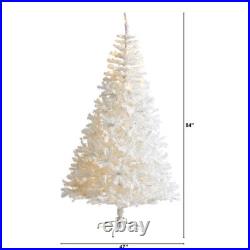 7' White Artificial Christmas Tree with Bendable Branches and Clear LED Lights