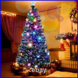 7 ft Artificial Christmas Tree LED RGB Fiber Snowflakes Top Star Holiday Decor