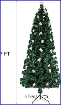 7 ft Artificial Christmas Tree LED RGB Fiber Snowflakes Top Star Holiday Decor