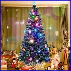 7 ft Artificial Christmas Tree LED RGB Fiber Snowflakes Top Star Holiday Decor