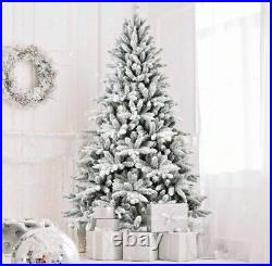 7 ft. Pre-Lit Snow Flocked Artificial Christmas Tree with LED Lights