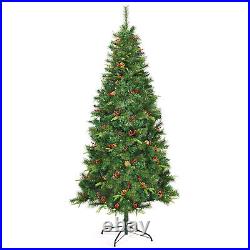 7 ft Pre-lit Hinged Christmas Tree Holiday Decor with LED Lights Metal Stand