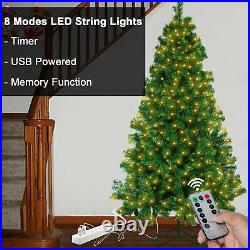 7ft 1000 tips Green Christmas Tree With 100ft LED String Lights Remote Timmer