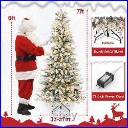 7ft Pencil Christmas Tree with LED Lights Pre-Lit Artificial Slim Xmas Tree