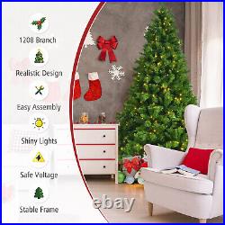 7ft Pre-Lit Artificial Hinged Christmas Tree with8 Modes LED Lights and Foot Pedal