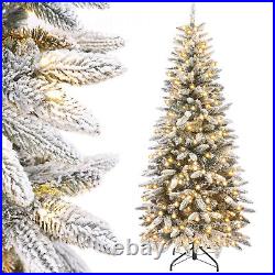 7ft Pre-Lit Pencil Christmas Tree with Flocked 300 LED Lights Artificial Xmas