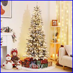 7ft Pre-Lit Pencil Christmas Tree with Flocked 300 LED Lights Artificial Xmas