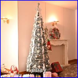 7ft Prelit Flocked Artificial Pop Up Christmas Tree Pull Up Tree&200Light Silver