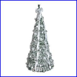 7ft Prelit Flocked Artificial Pop Up Christmas Tree Pull Up Tree&200Light Silver
