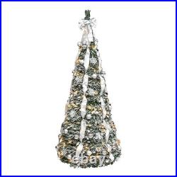 7ft Prelit Flocked Artificial Pop Up Christmas Tree Pull Up Tree&200Light Silver
