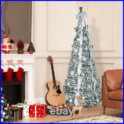7ft Prelit Flocked Artificial Pop Up Christmas Tree Pull Up Tree&200Light Silver
