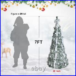7ft Prelit Flocked Artificial Pop Up Christmas Tree Pull Up Tree&200Light Silver