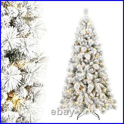 7ft Prelit Snow Flocked Christmas Tree Artificial Hinged Pine with 450 Lights