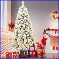 7ft Prelit Snow Flocked Christmas Tree Artificial Hinged Pine with 450 Lights